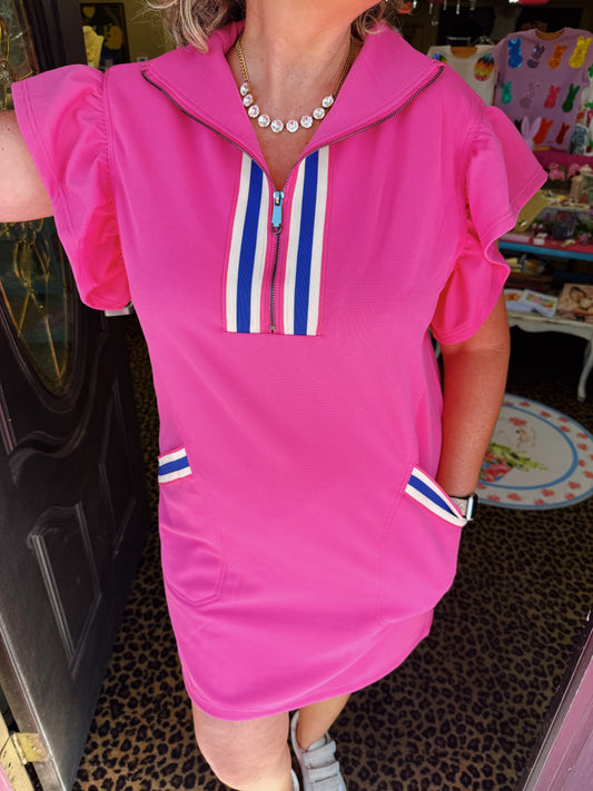 Pink Blue Trim Dress