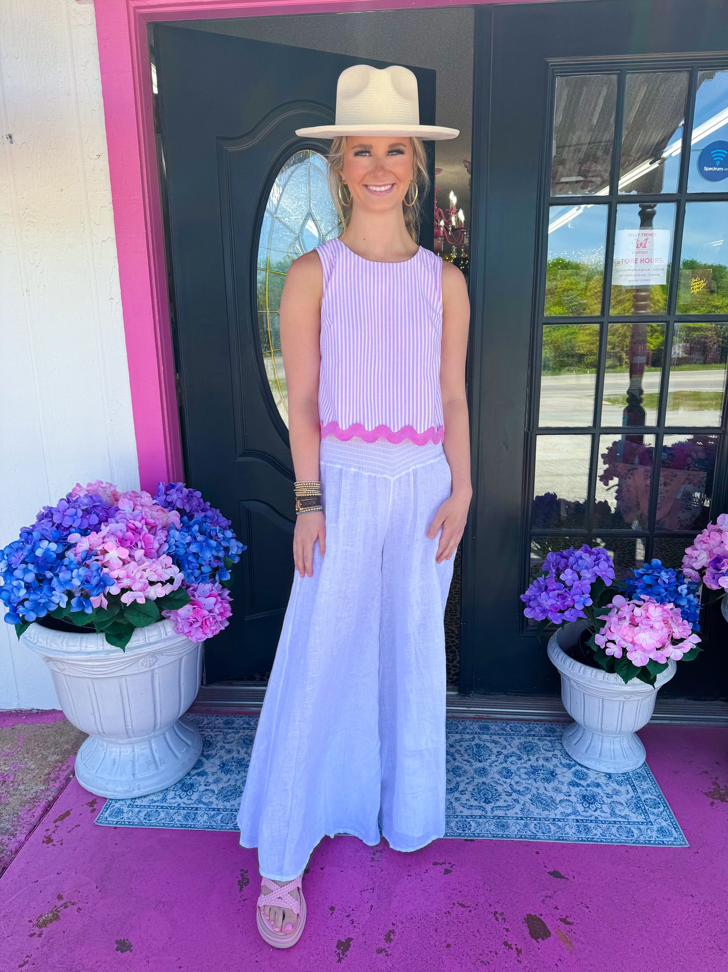 entro, pink, pinstripe, ric rac, sleeveless