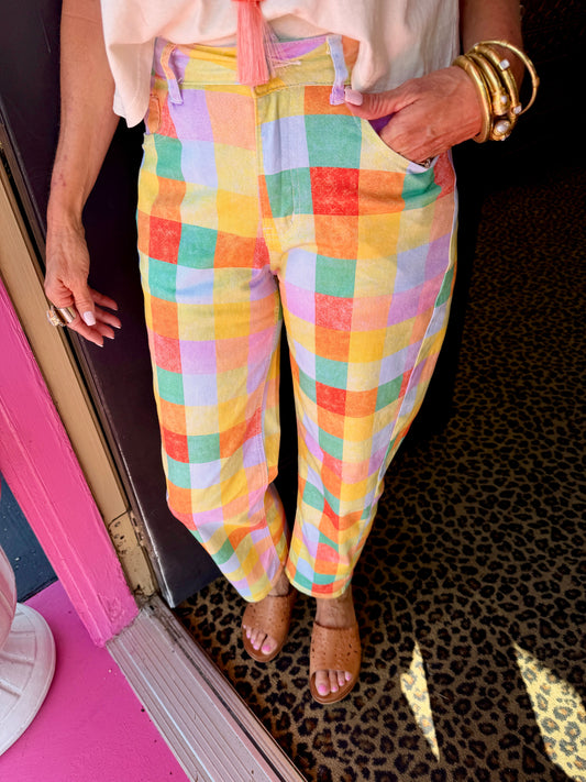 Madras Plaid Barrel Pants