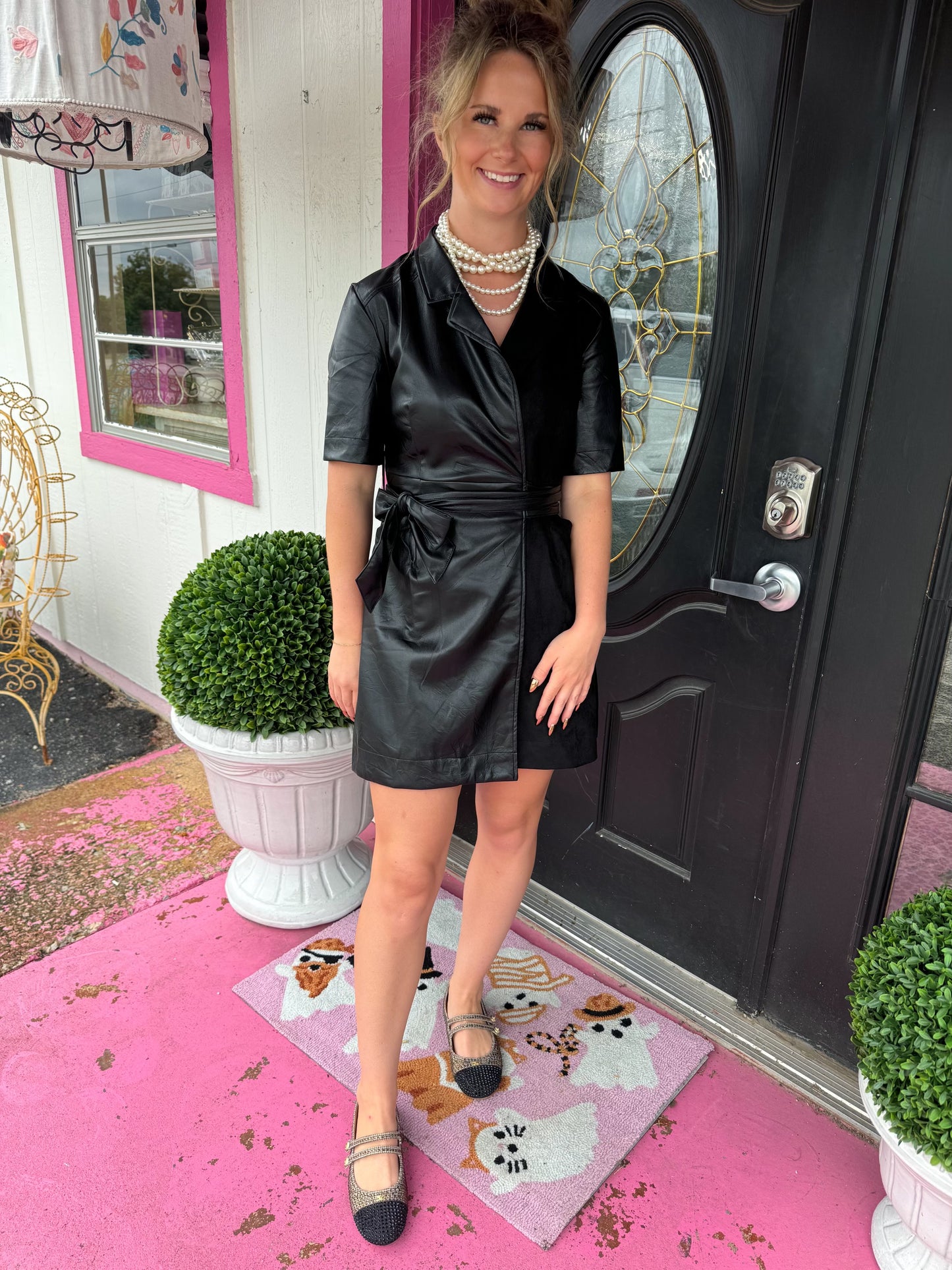 Black Pleather Collar Wrap Dress