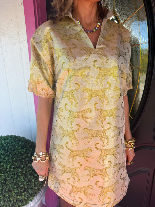 Poppy Gold Jacquard Dress