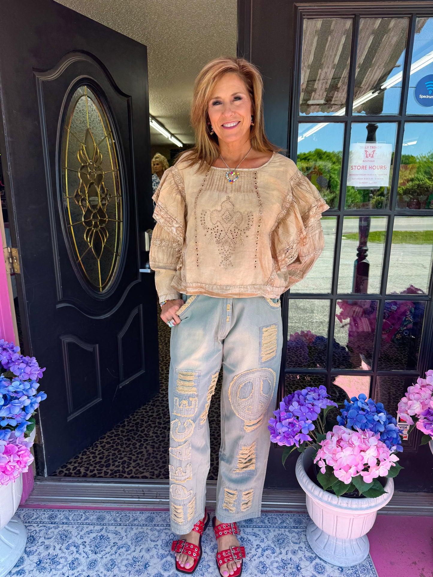 Natural LS Lace Banded Top