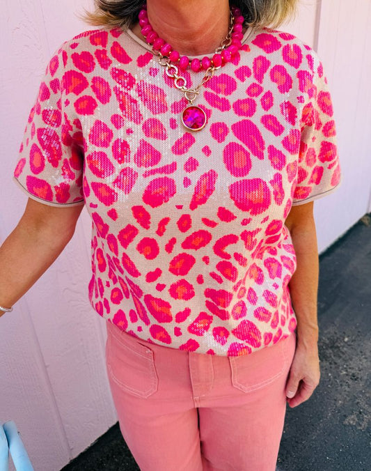 Fuchsia Leopard Sequin Top