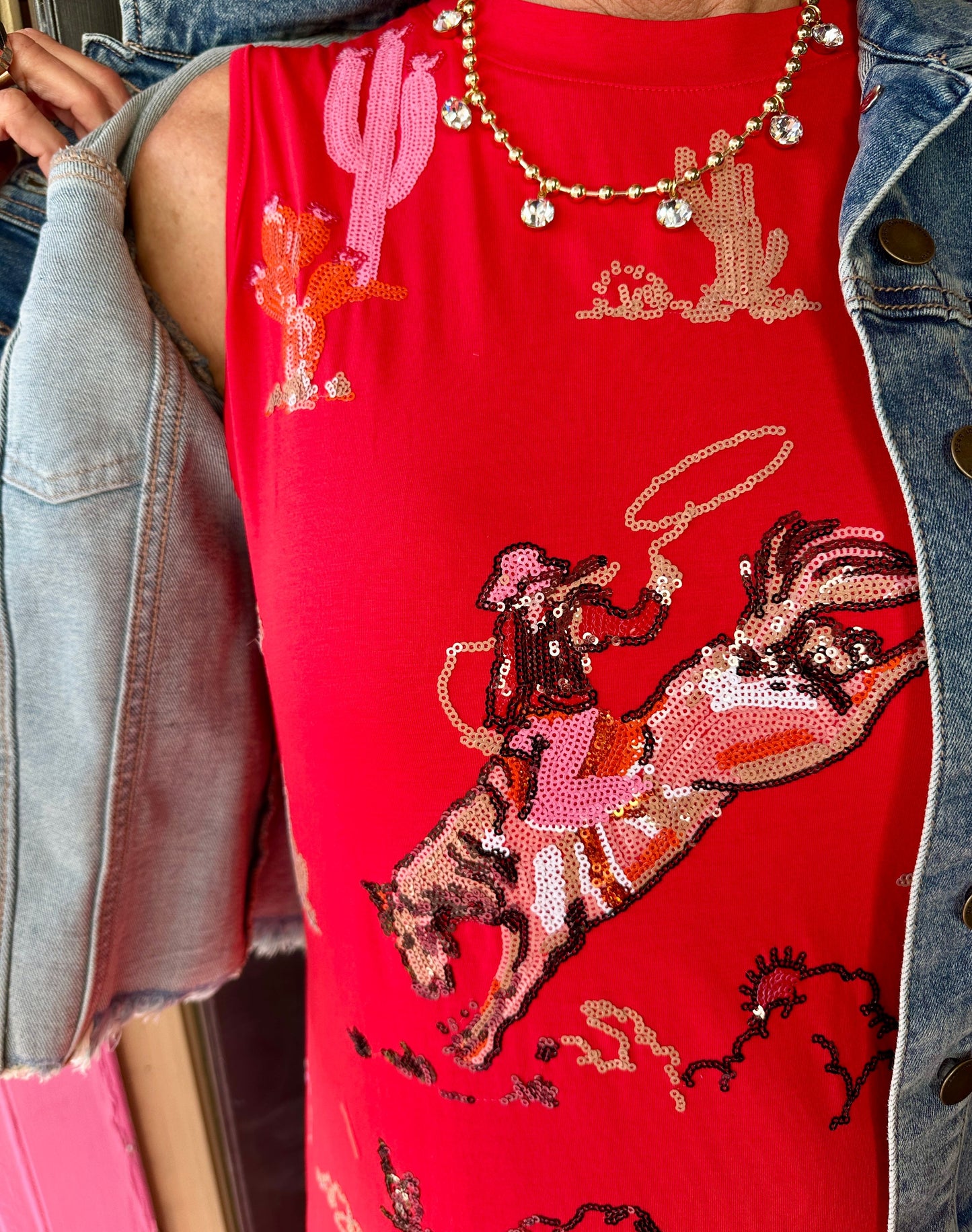 Red Bucking Cowgirl Tank Dress