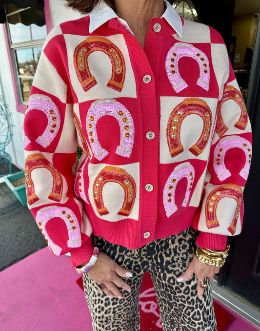 Pink Checker Horseshoe Sweater