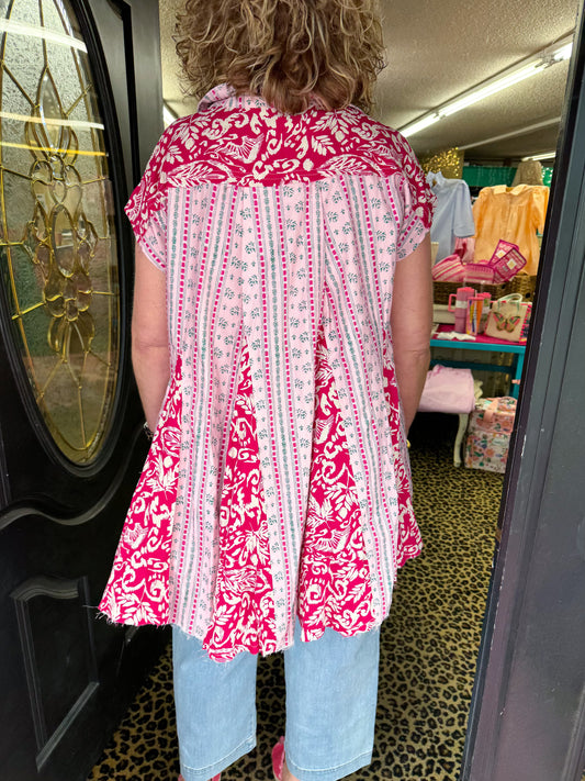 Pink Front Flare Hem Top