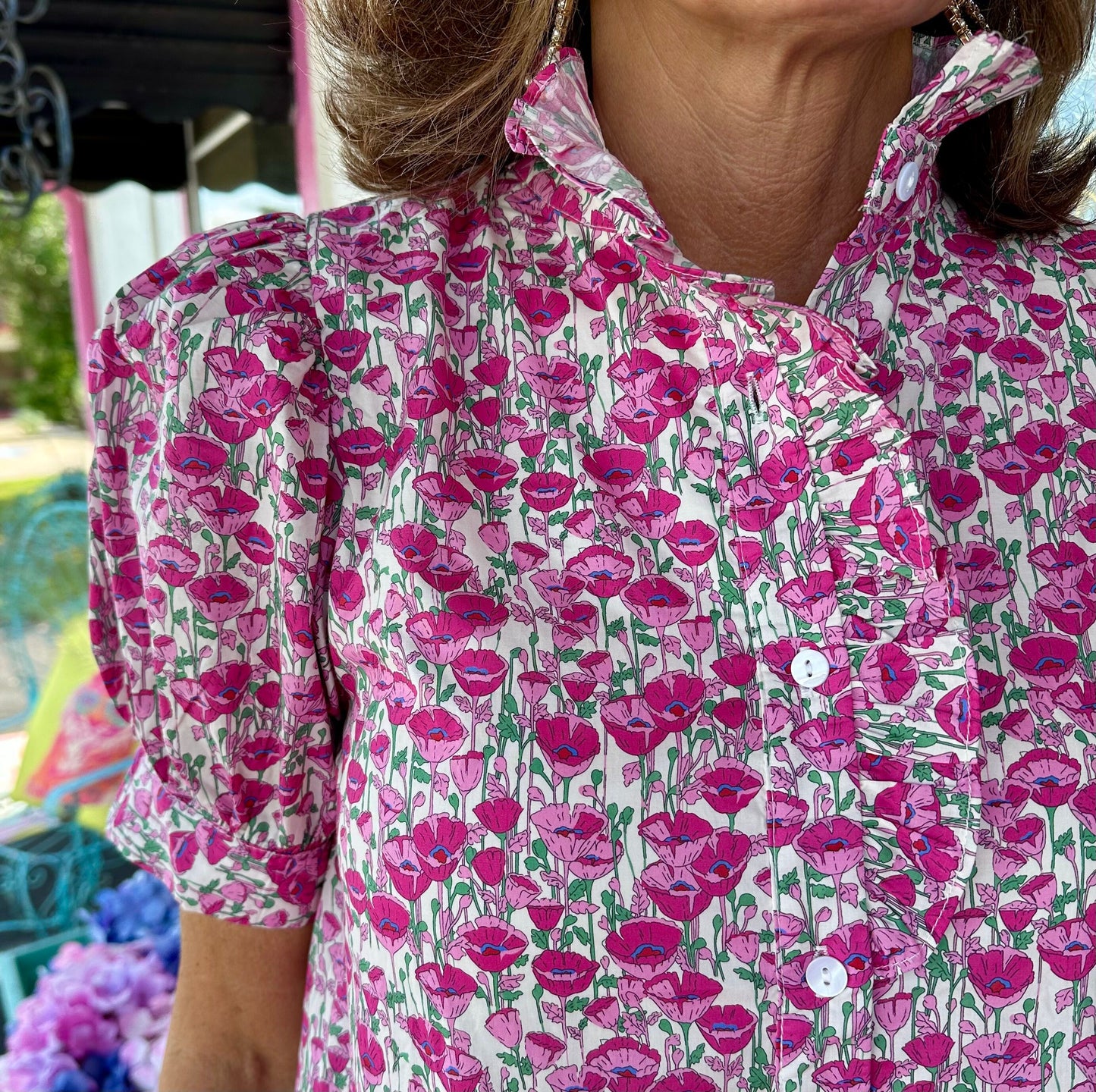 Pink Floral Ruffle Collar Maxi