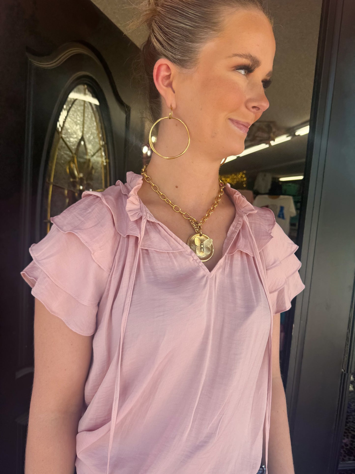 Blush Pink Ruffle Neck Top