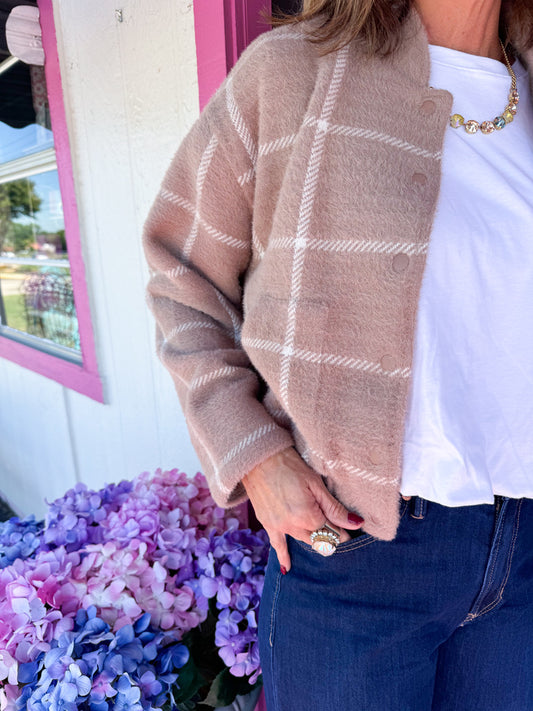 Taupe Lex Plaid Bomber Jacket
