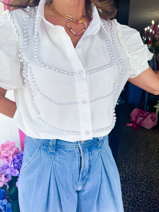 White Pearl Puff Top
