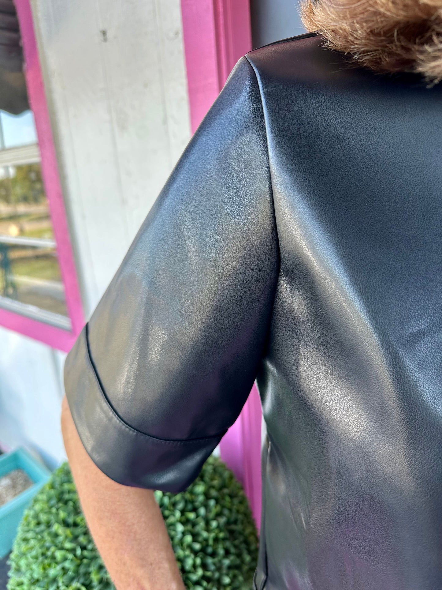 Black SS Faux Leather Top