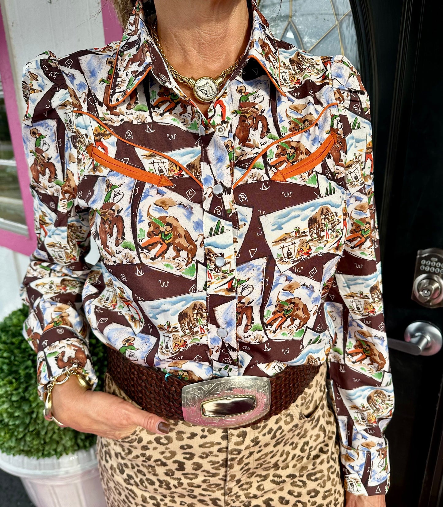Cowboy Stamp LS Pearl Snap Top