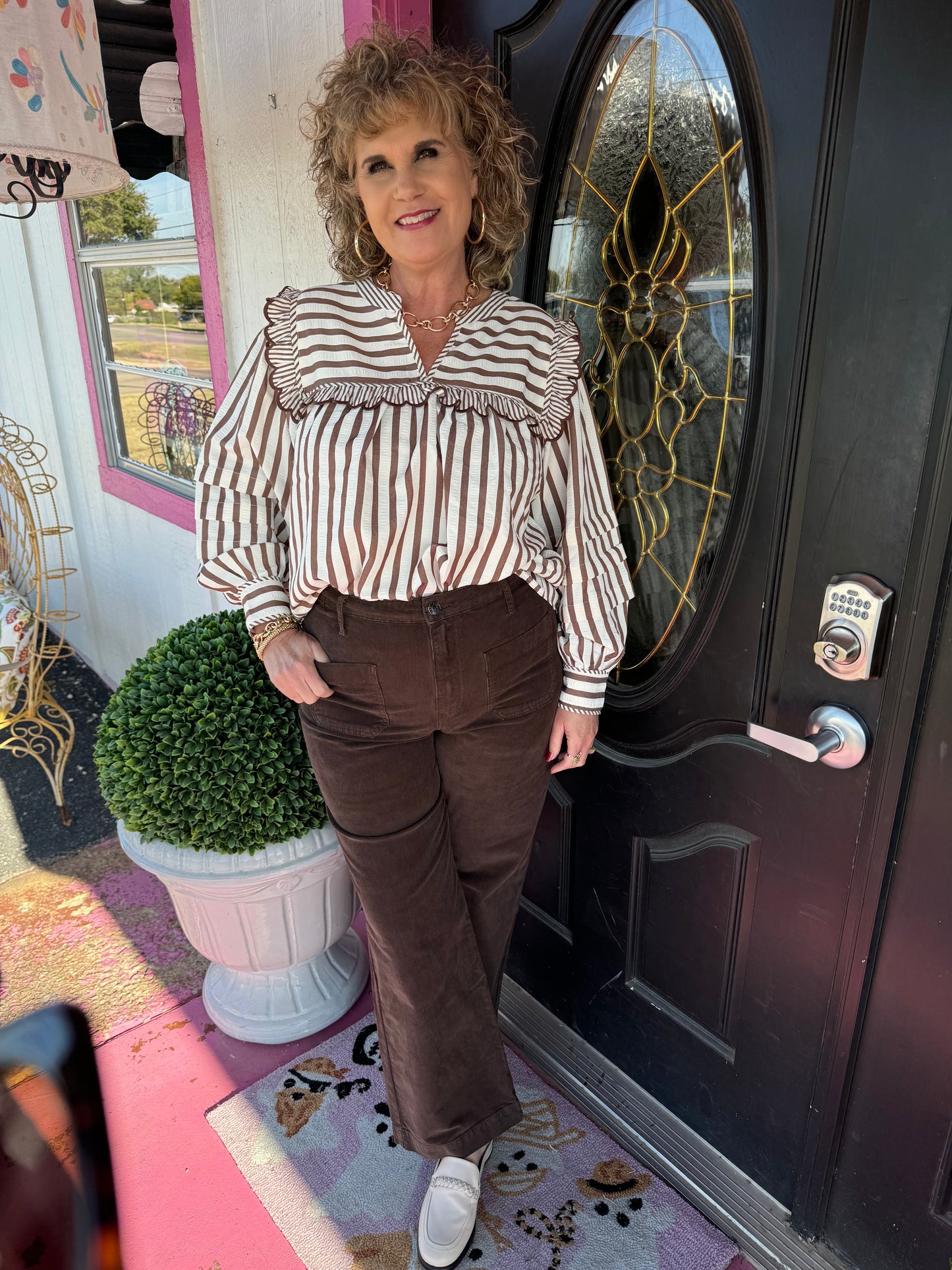 Brown Striped LS Top