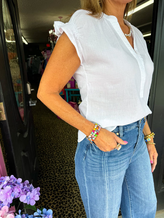 White Cinched Back Top