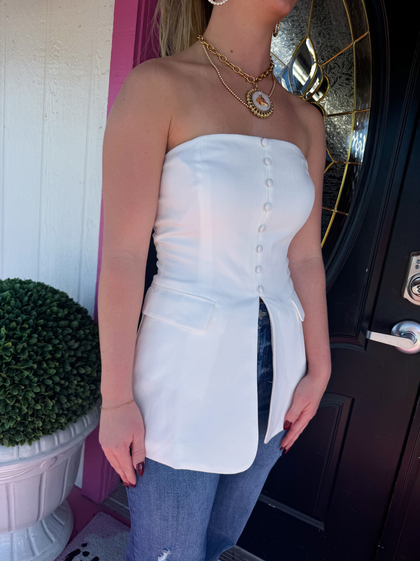 Off White Strapless Blazer Top