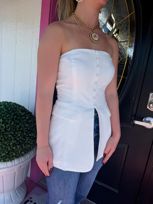 Off White Strapless Blazer Top
