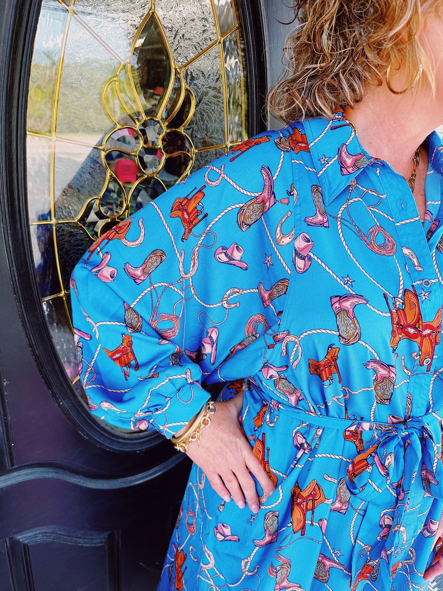 Pearl Blue Western Print Dress