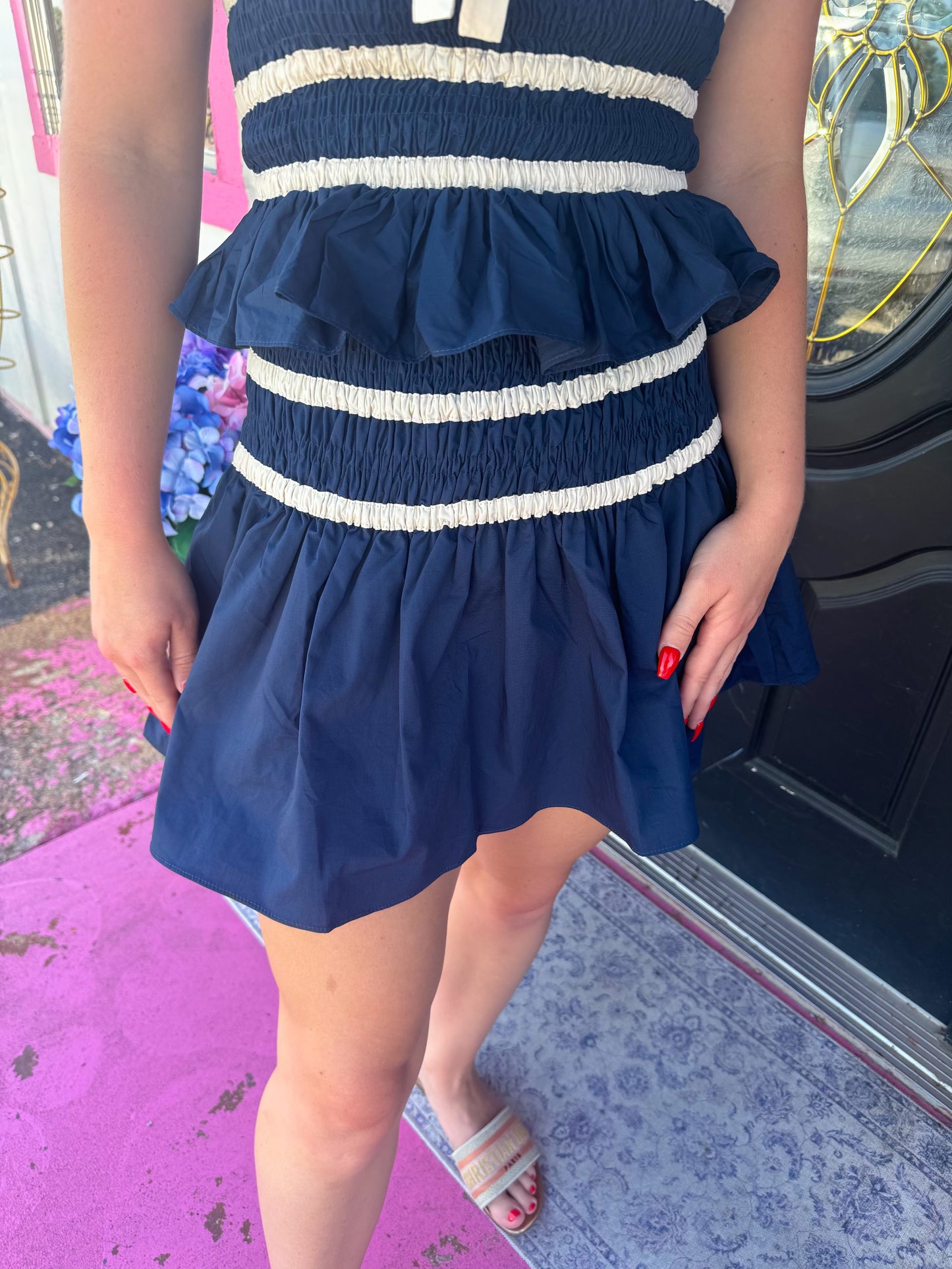 Navy Combo Trimming Skirt Set