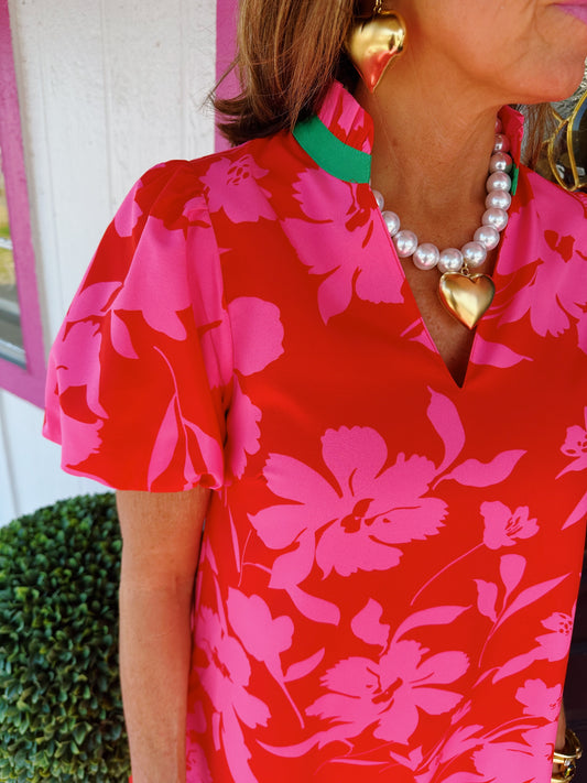 Red/Pink Green Floral Dress