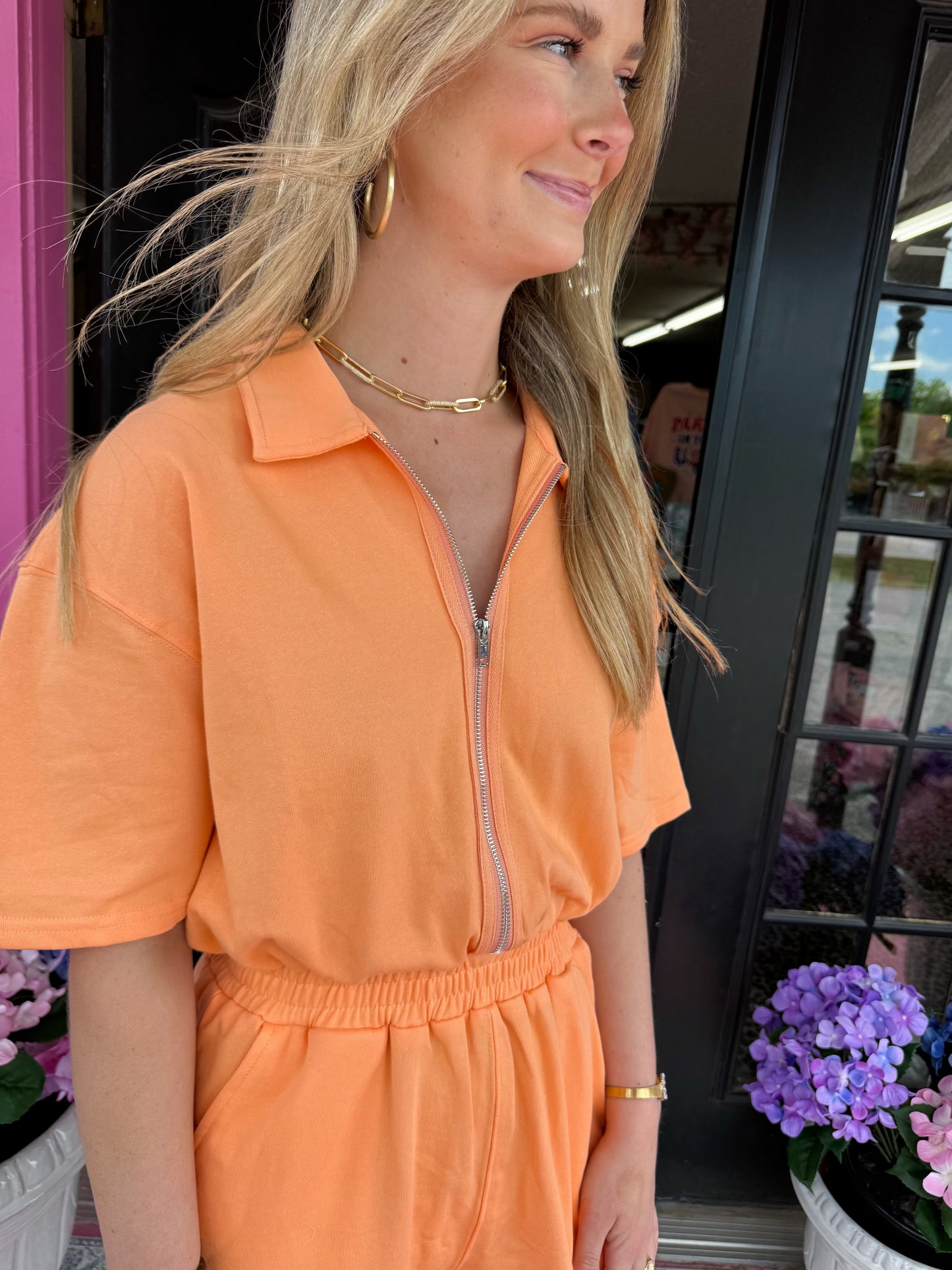 Orange French Terry Romper