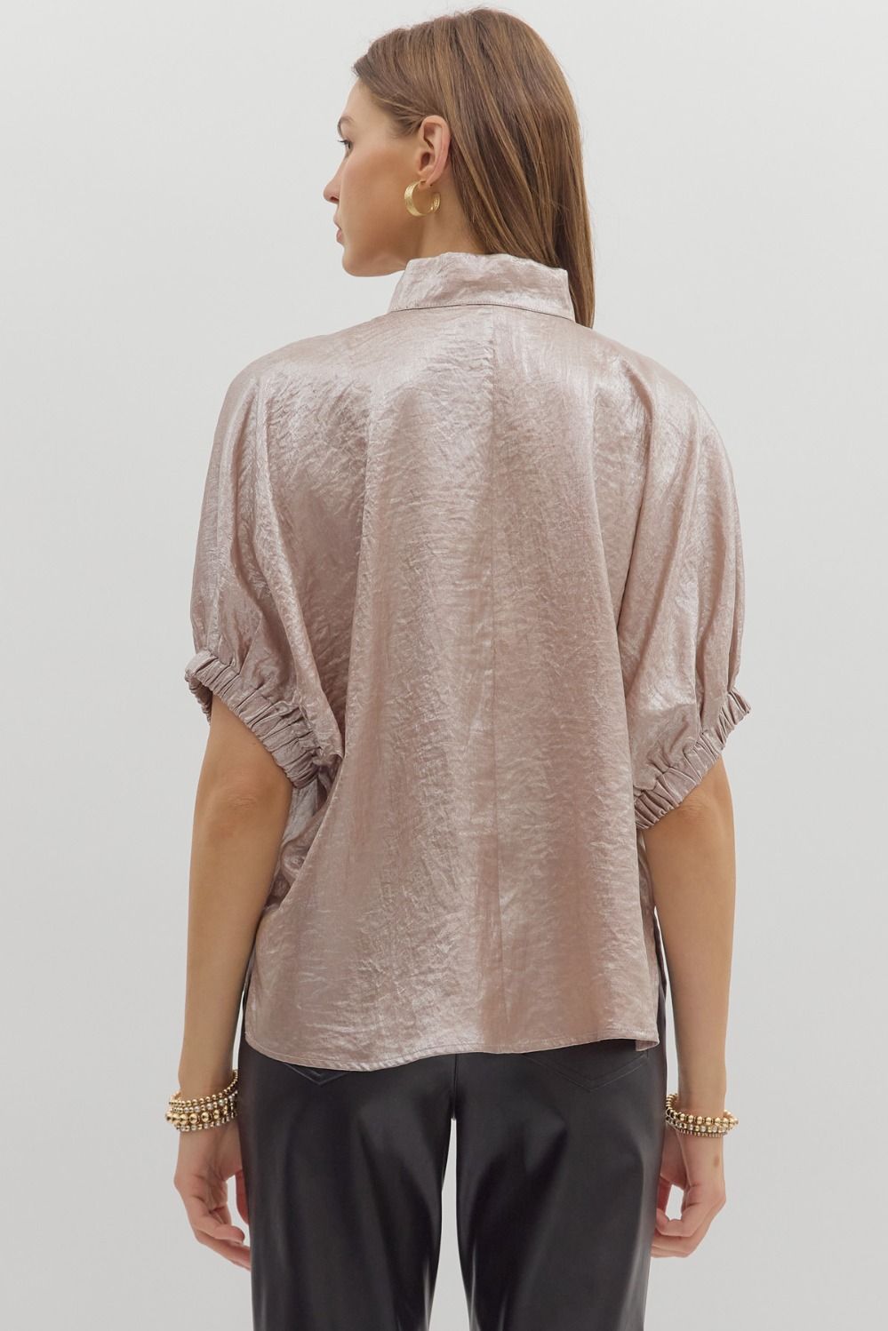 Champagne Metallic V-neck Top