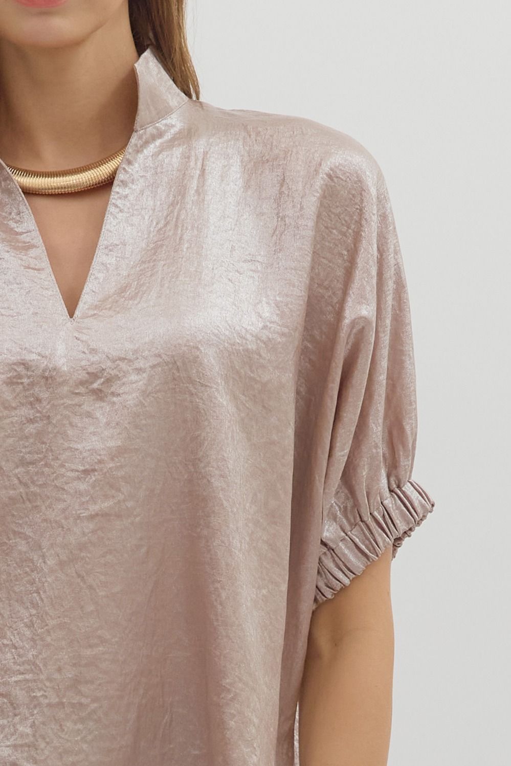 Champagne Metallic V-neck Top
