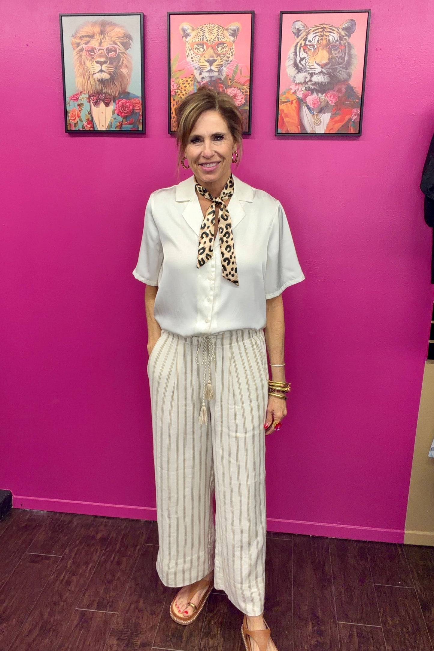 Cream Stripe Pull On Wide Crop