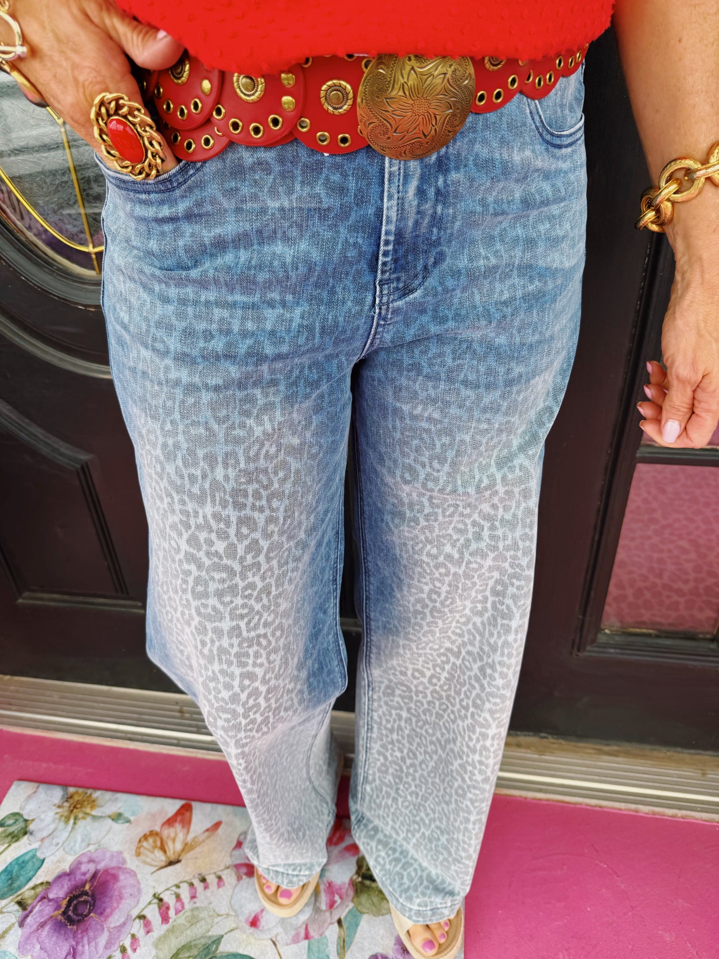 Denim Relaxed Faded Leopard Pant