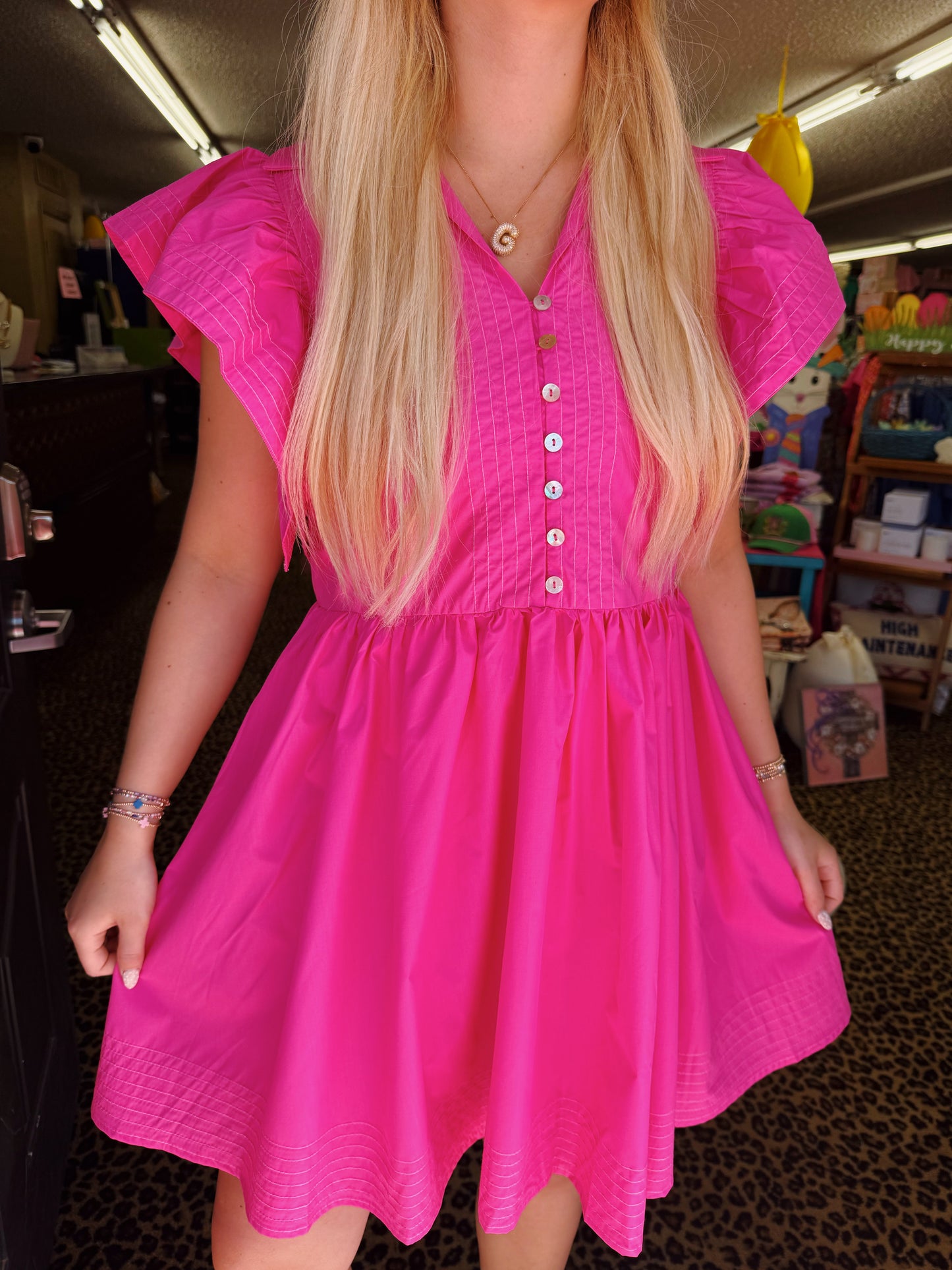 Barbie Pink Flutter Sleeve Dress