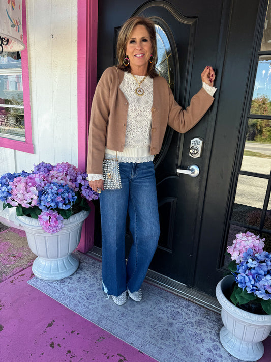 Torrance Cream Eyelet Sweater