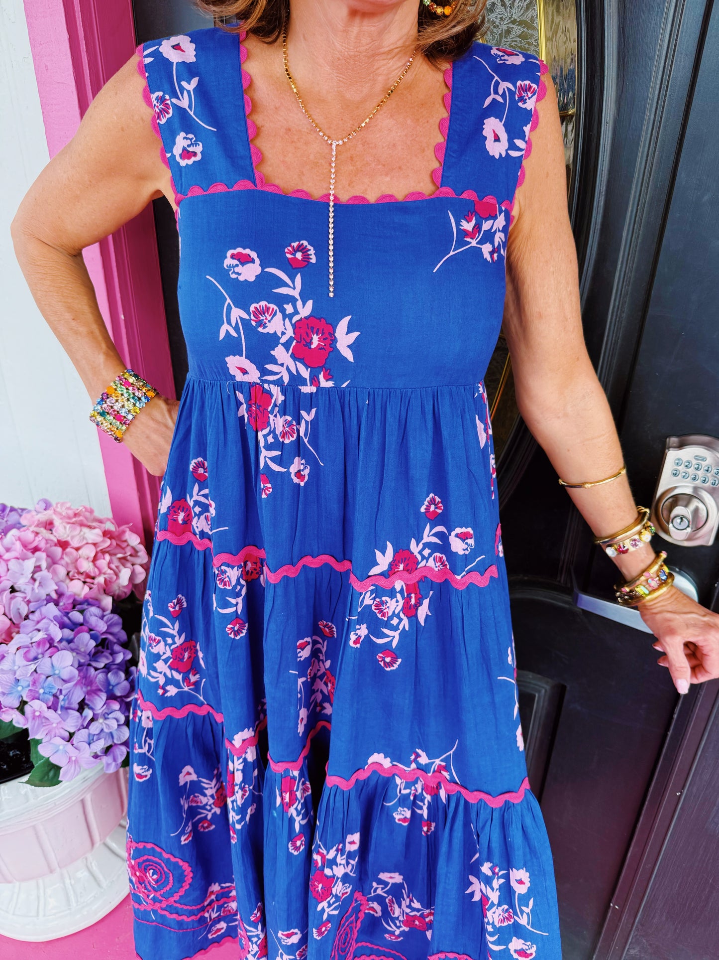 Cobalt Floral Rick Rack Dress