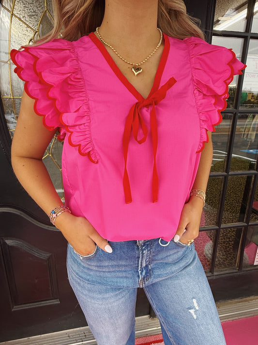 Scallop Sleeve Tie Top