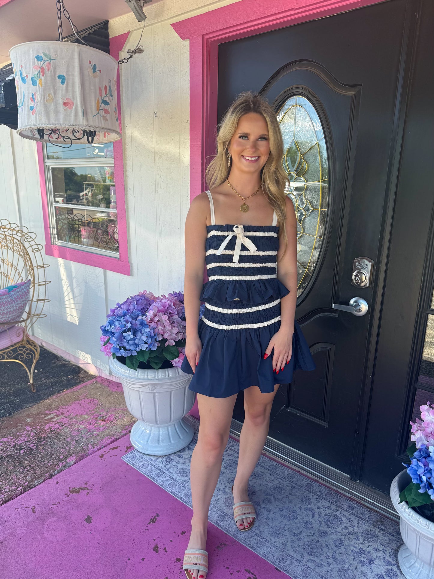 Navy Combo Trimming Skirt Set