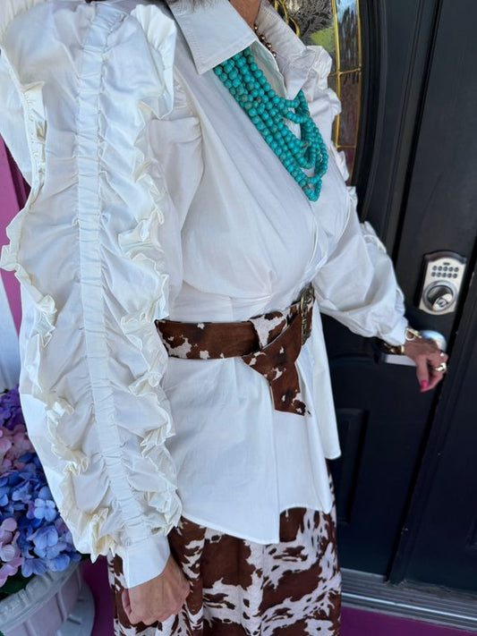 White Ruched Long Slv Blouse