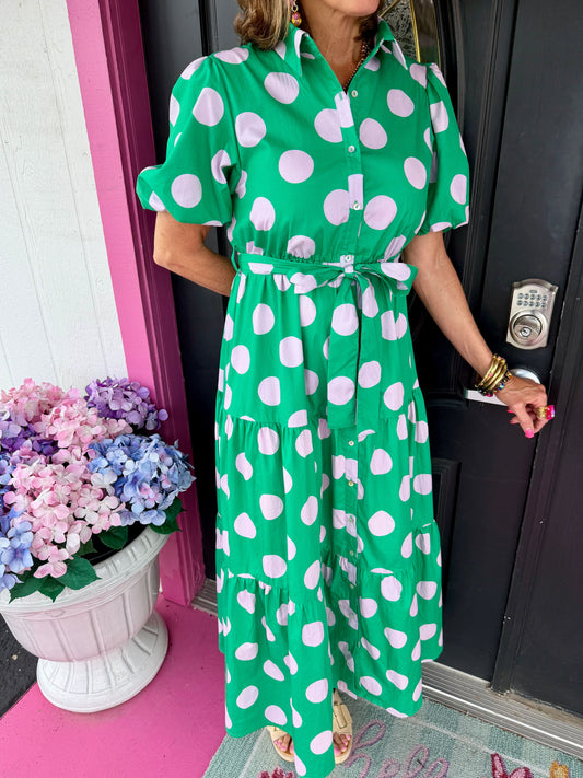 Green/Pink Polka Dot Maxi Dress