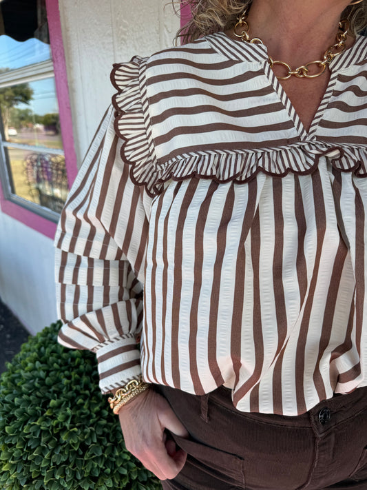 Brown Striped LS Top