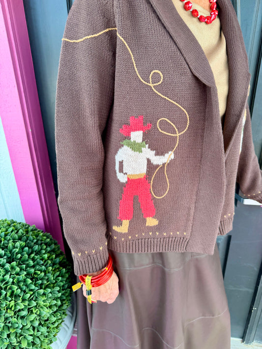 Brown Cowboy Shawl Collar Cardi
