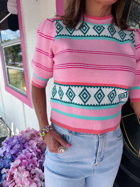 Pink SS Striped Sweater