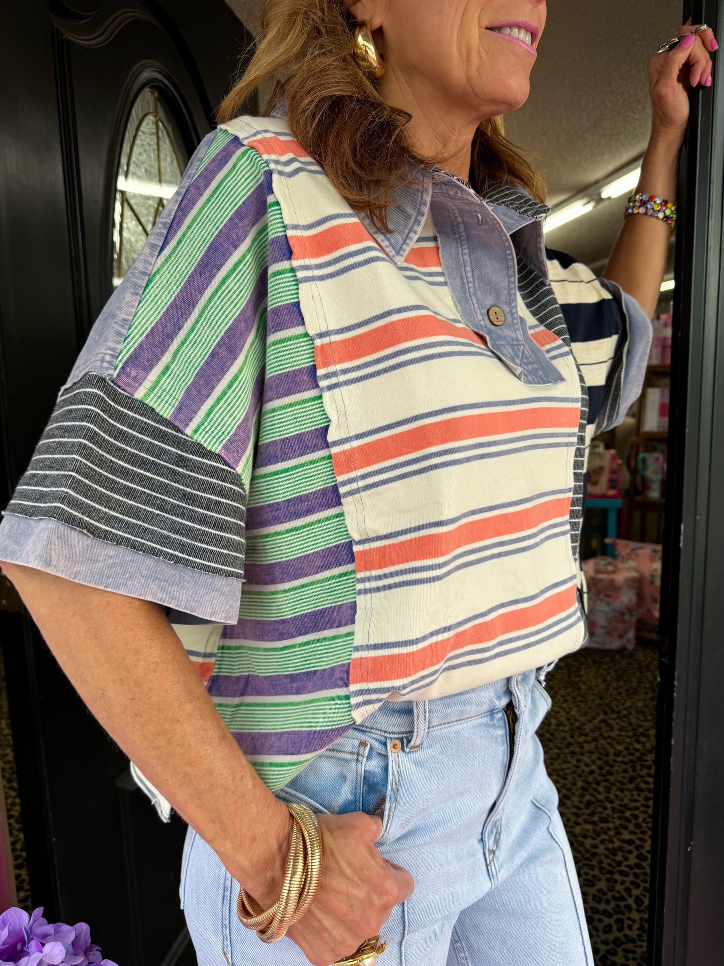 Stripe Mix SS Top