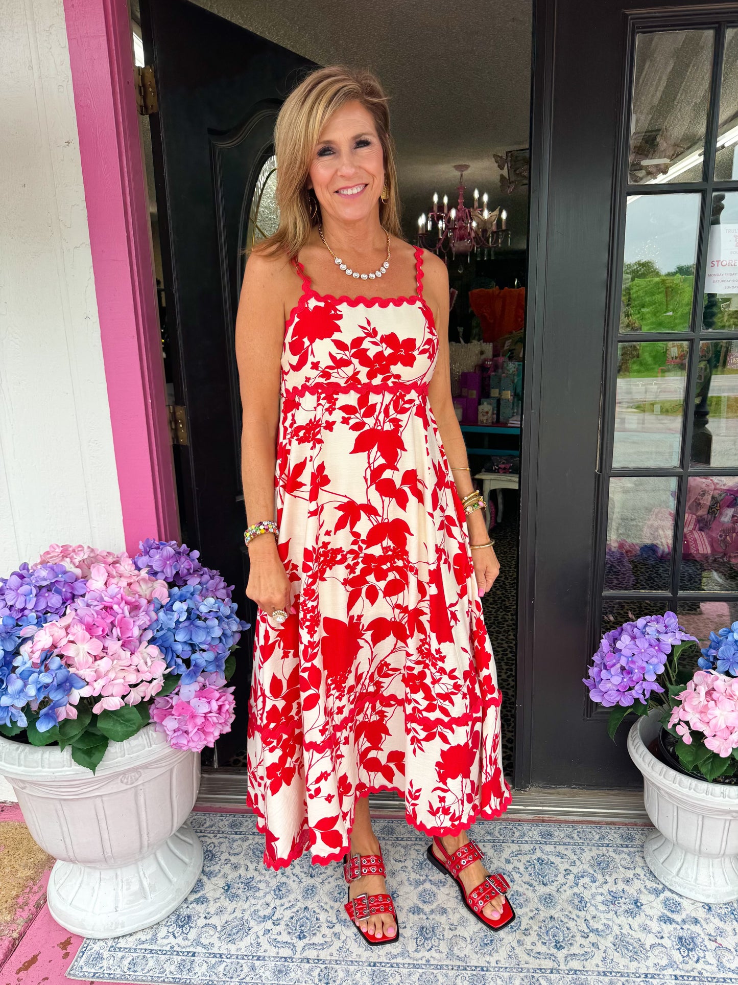 Red Rick Rack Strap Dress