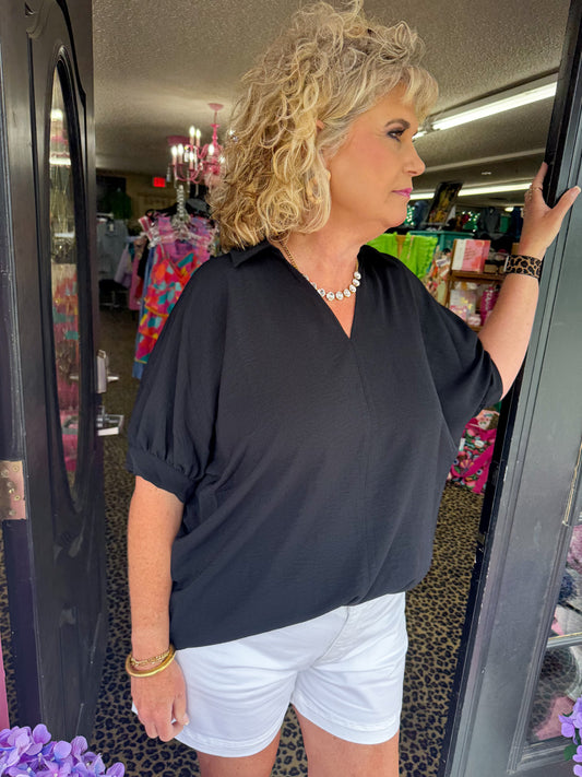 Black Collared VNeck Top