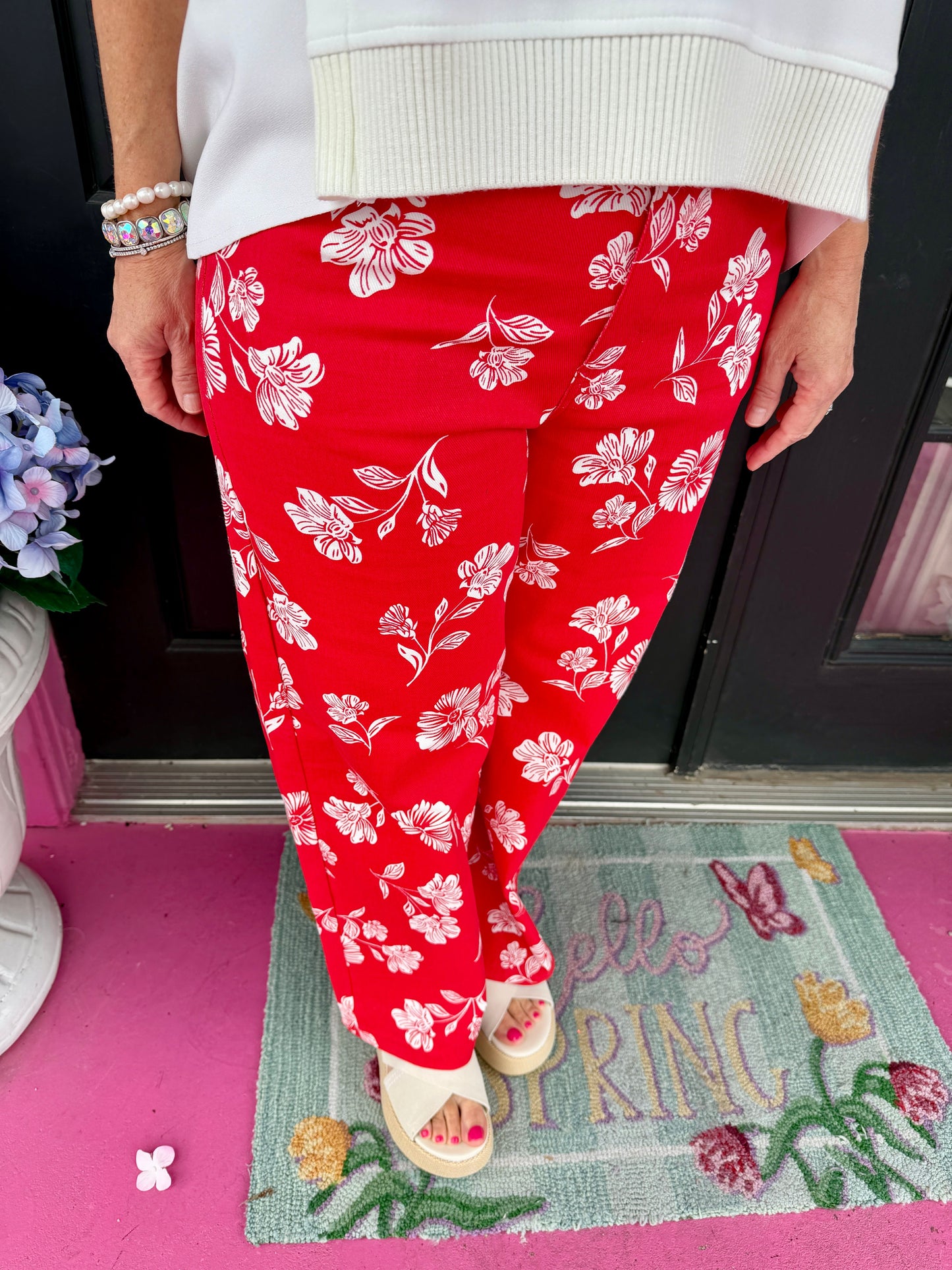 Red & White Floral Pants