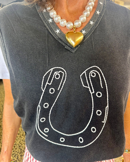 Ash Black Slvless Horseshoe Top