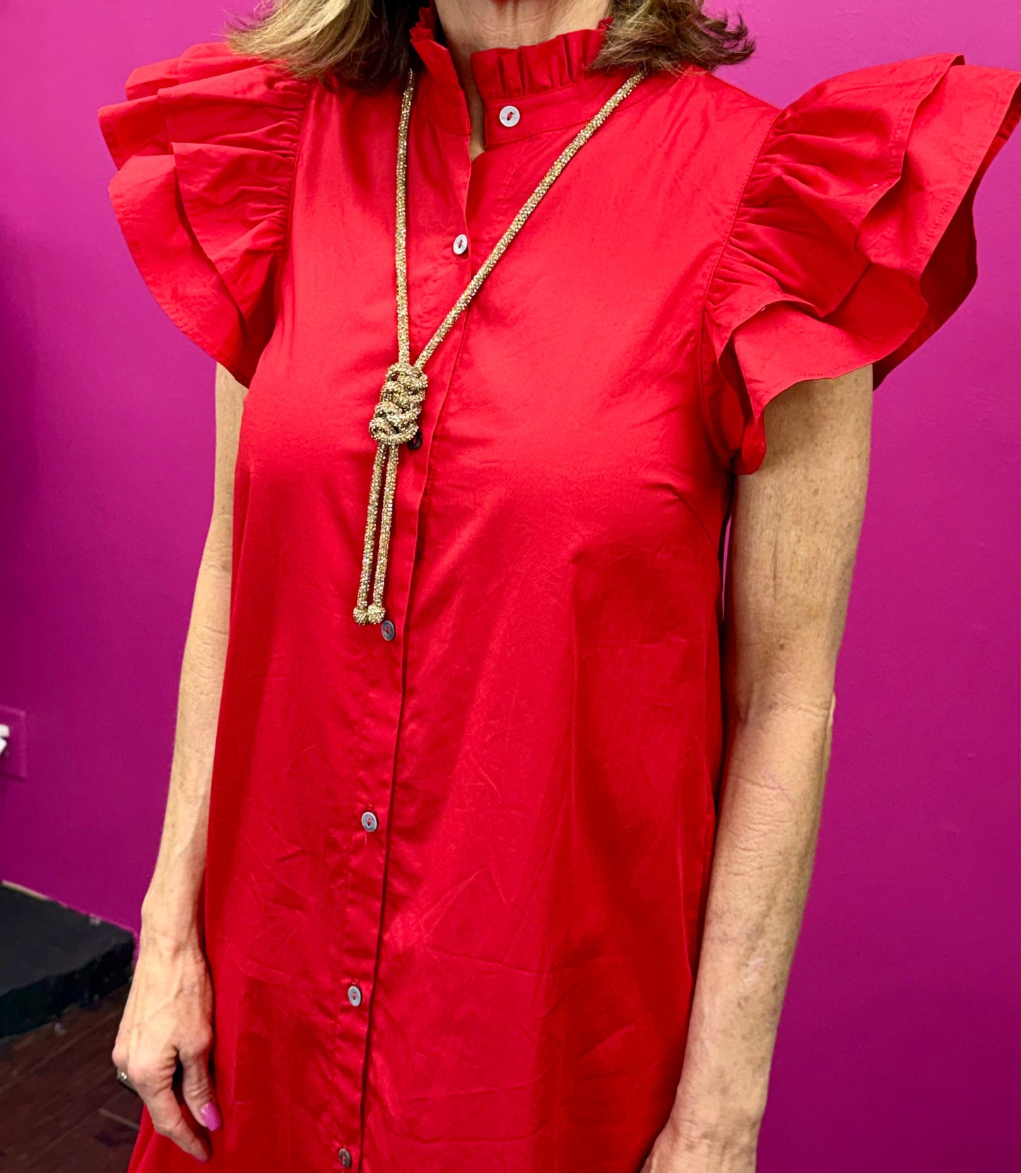 Red Flutter Sleeve Maxi Dress