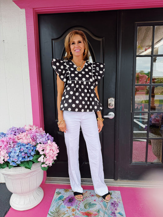 Black Polka Dot Rick Rack Top