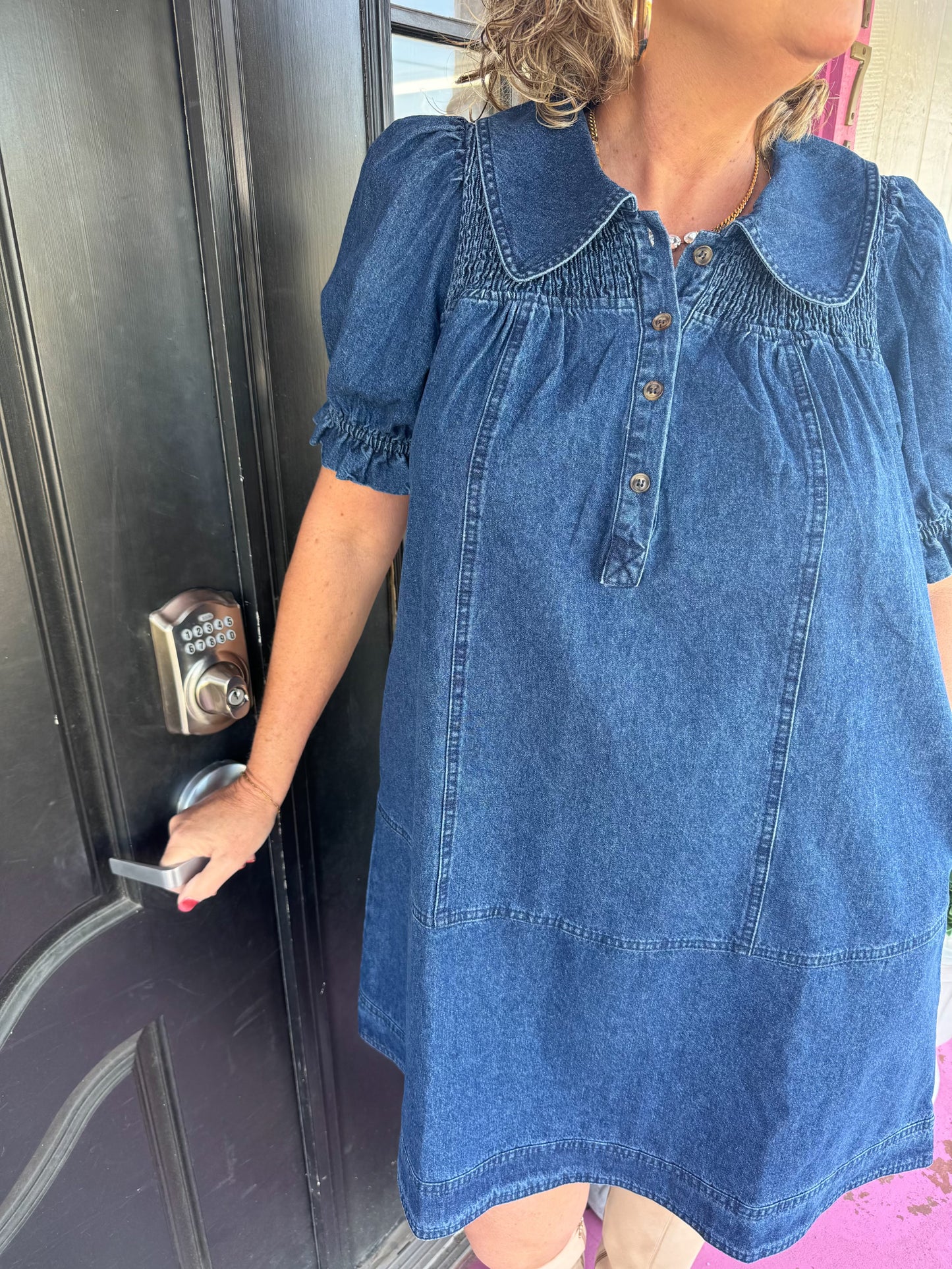 Dark Denim Puff Sleeve Dress