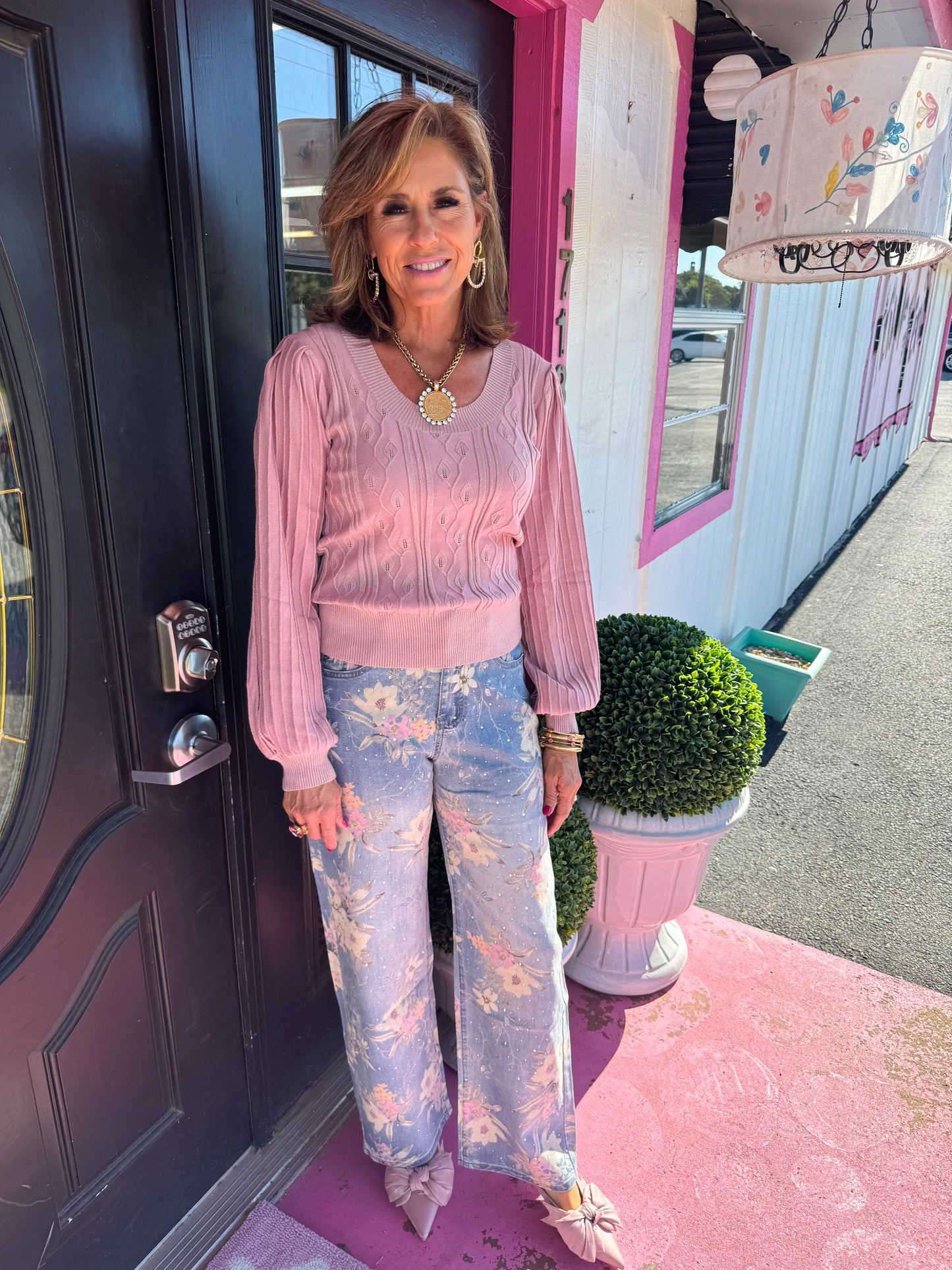 Chase Rose Textured Sweater