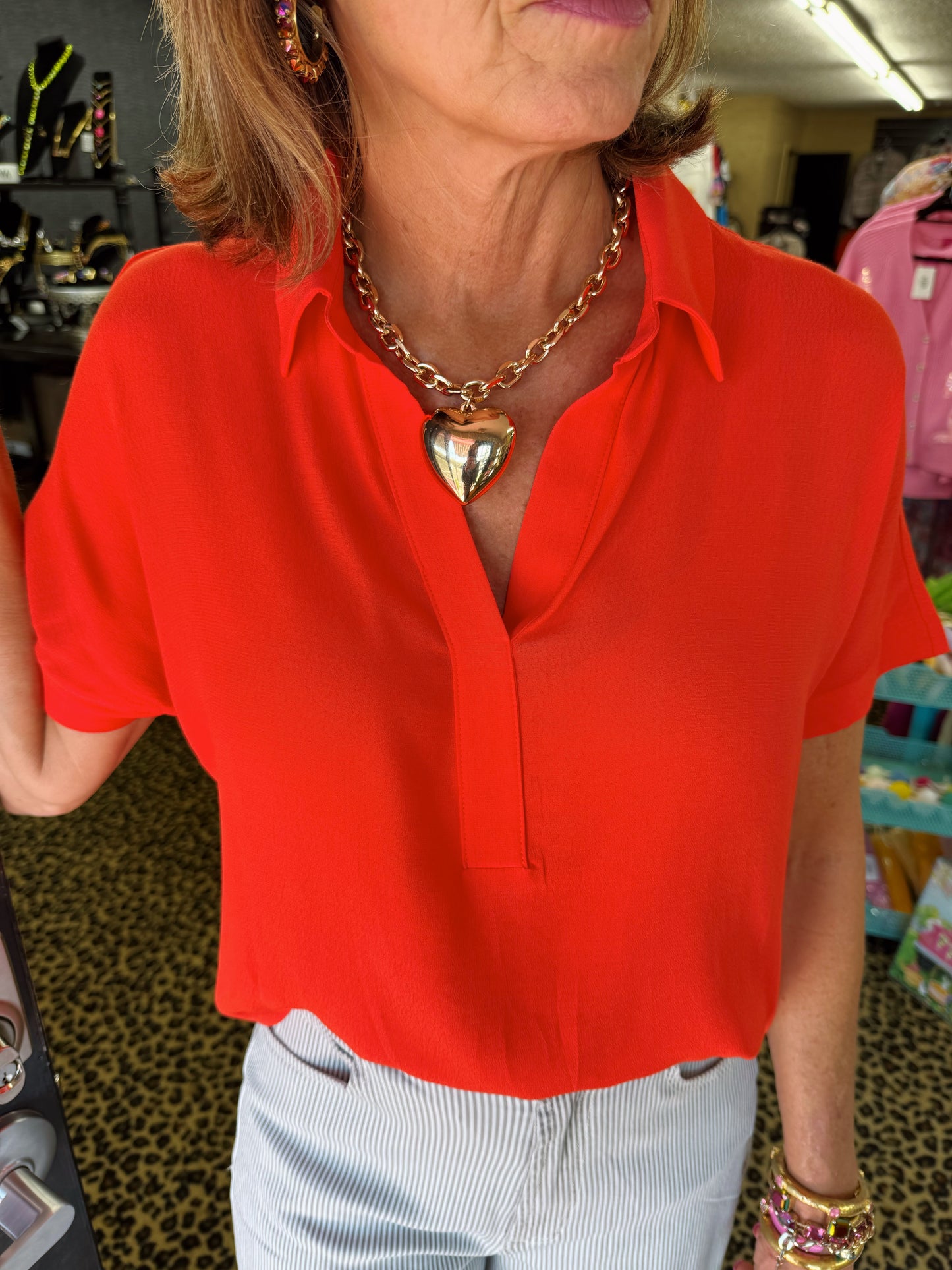 Tomato V-Neck SS Top
