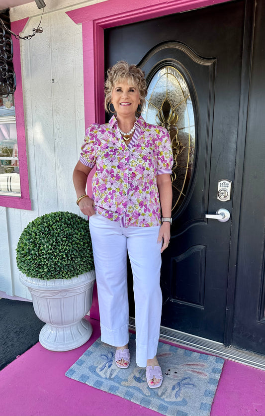 Lavender Button Up Floral Top