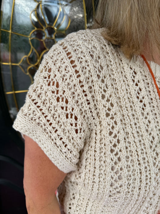 Tan SS Crochet Sweater